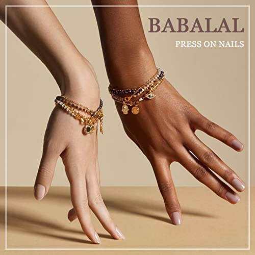 BABALAL Stiletto Press on Nails Long Fake Nails French Tip Brown Ombre Glue on Nails Chrome Acrylic Nails Almond Full Cover Gel Artificial Stick on False Nails