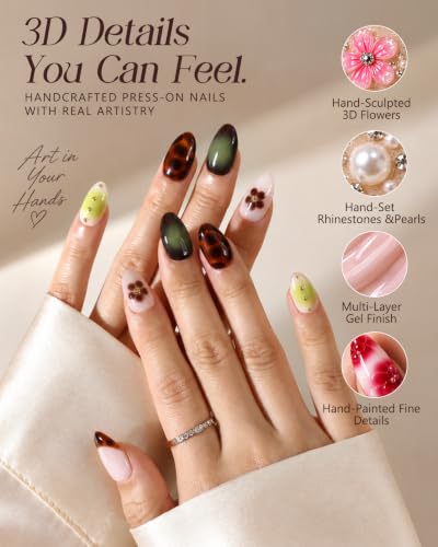 Buleens Handmade Press on Nails Acrylic - color: Brown-Green Tortoiseshell, size: S