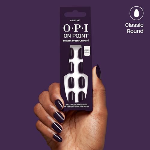 OPI On Point Press On Nails | Instant Mani | 24 Count With Nail Glue - color: O Suzi Mio | Dark Purple, style: Short Round
