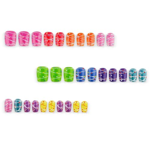 Polka Dot Press on Nails Short Oval Graffiti Design - color: Green Blue Pink Purple Orange Yellow