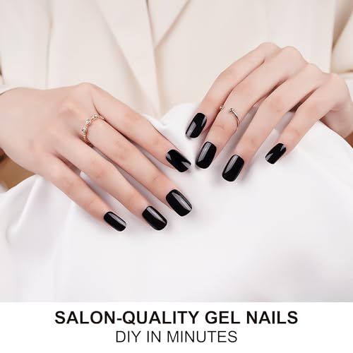 DANNI & TONI Semi Cured Gel Nail Strips Black (Obsidian) Gel Nail Polish Stickers Glossy Nail Wraps 28 Stickers - color: Obsidian