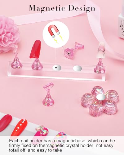 Nail Stand for Press Ons Magnetic Nail Tips Nail Holder for Painting Nails Fake Nail False Nail Design with Reusable Adhesive Putty Practice Nail Art Tools for Home Salon DIY Beginner Supplies - color: A-Flower