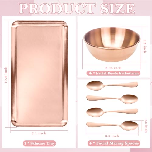 9 PCS Rose Gold Esthetician Supplies 4 Rose Gold Facial Bowls Esthetician 4 Facial Mixing Spoons Facial Mask Mixing Bowl Large Stainless Steel Skin Care Tray Esthetician Spoons for Spas - color: Rose Gold