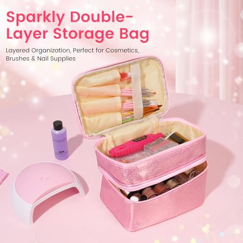 Acrylic Nail Kit for Beginners with Everything in Pink Gift Storage Bag - color: Bling Pink