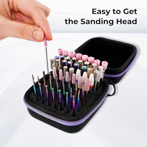 Lavinda Nail Drill Bit Holder & Organizer Case, Portable Box for Nail Tech - color: Black,Purple