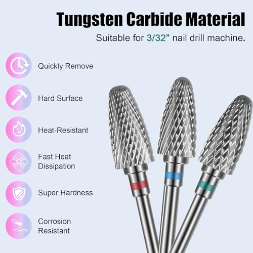 Depvko 13PC Nail Drill Bits Set: 3pcs Tungsten Carbide Drill Bits - color: Silver