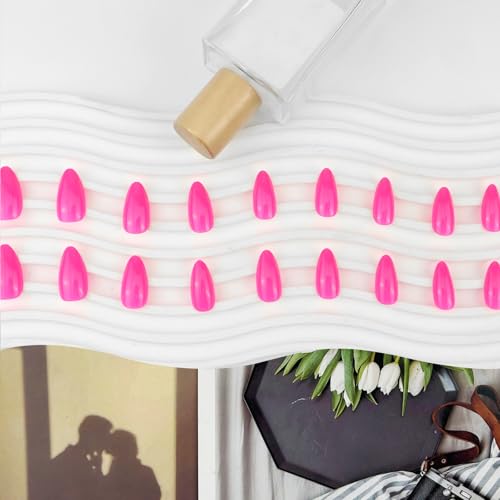 Hot Pink Acrylic Press on Nails Almond Shaped Medium Fake Nails - color: 15-Hot Pink