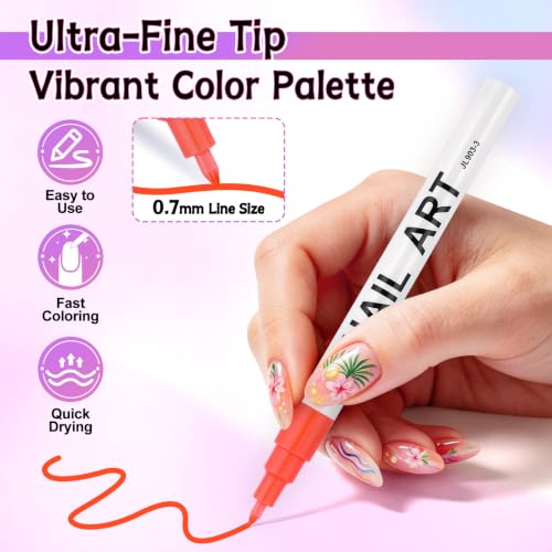 12 Colors Nail Art Pens Set, TOROKOM Nail Art Markers 3D Nail Polish Pens - color: 12 Color-C