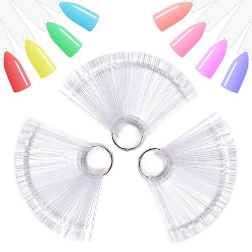 150Pcs Nail Swatch Sticks with Ring Clear Nail Polish Tips Fan Shape Nails Sample Sticks Nail Practice Color Display ABS Nail Art Polish Display Board, Clear - color: 150Pcs Clear