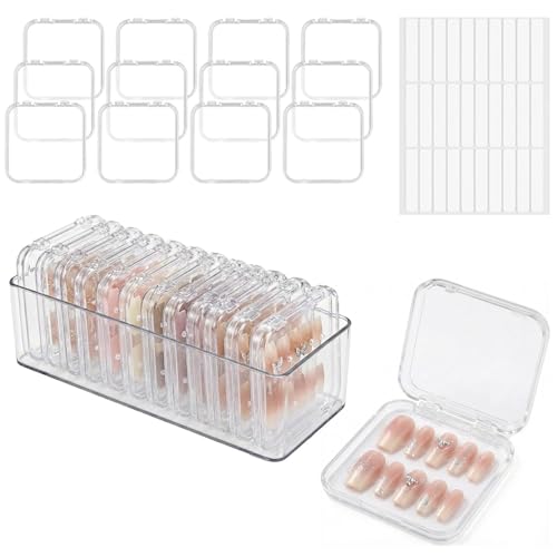 Clear Press On Nail Storage Containers 12-Pack Stackable Cases, Press Ons Nail Packaging Organizer Case, Acrylic Tips and Fake Nails Display Box for Travel and Salon Use (Clear 06) - color: Clear 06