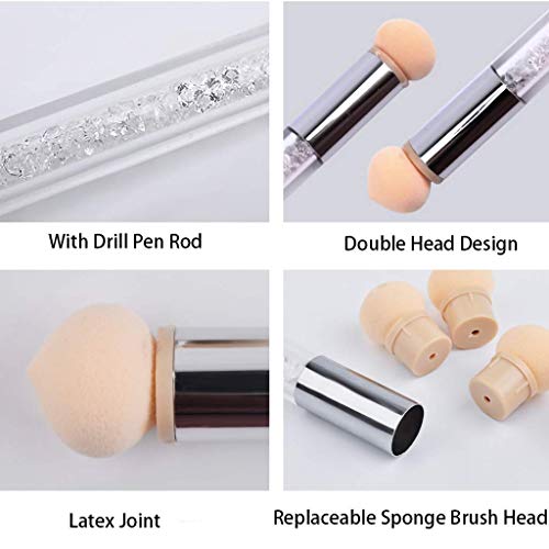 3Pcs Ombre Nail Brush Set Double-Head Sponge Pen Wooden Nail Gradient Brush with 4Pcs Replaceable Sponge Acrylic Nail Art Brushes Blending Manicure Design Tools - color: white, red