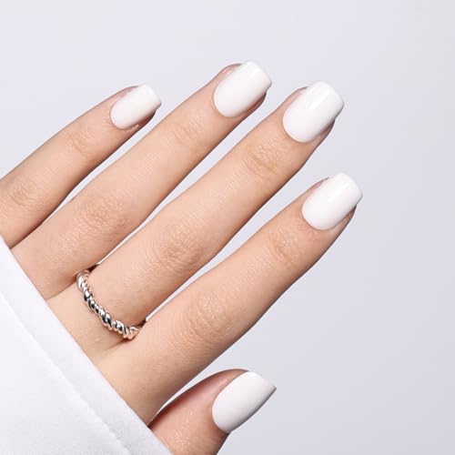 Glossy White Press On Nails, Short Square Reusable Nails - color: B1-Soft Porcelain