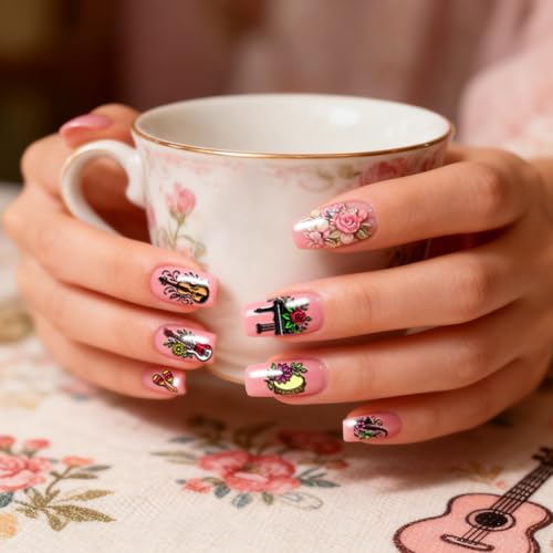 PH PandaHall 3pcs Musical Instrument Nail Stamping Plates Guitar Piano Nail Design Stencil Musical Note Nails Image Plates Drum Harp Nails Art Templates for Women DIY Home Manicures Salon Printing - style: Musical Instrument