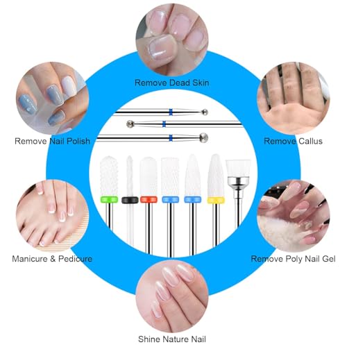 URAQT Ceramic Nail Drill Bits Sets, 10 pcs Electric Nail Drill Bits Kit 3/32", Professional Cuticle Polishing Bits for Acrylic Gel Nails, Electric Nail Files Manicure Pedicure Drill Tool - color: A-10pcs
