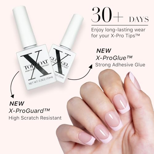 SXC Cosmetics French Tip Press On Nails - Skin Tone Nude and Color Series, XS Square X-Pro Tips Starter Kit ST113KIT - color: Skin Tone - XS Square