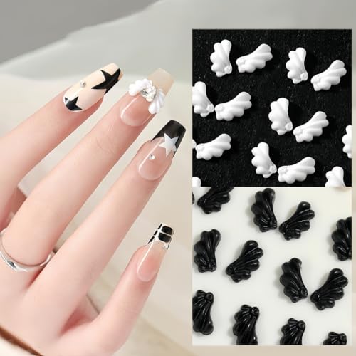 300Pcs Wings Nail Charms Angel Wings Nail Rhinestones Mini Wings Nail Gems 3D Mixed Colors Black White Angel Wings Nail Supplies Cute Wings Nail Jewels for DIY Crafts Jewelry Making - color: black