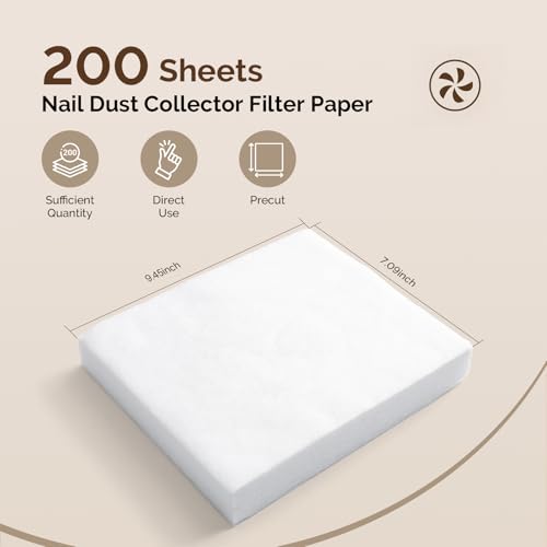 MelodySusie 200 Sheets Nail Dust Collector Filter Paper, Disposable Dust Vacuum Filter with 6pcs Sticky Back Hook for Most Nail Dust Fan Extractor Machine, Nail Tech Supplies for Salon & Home - color: White