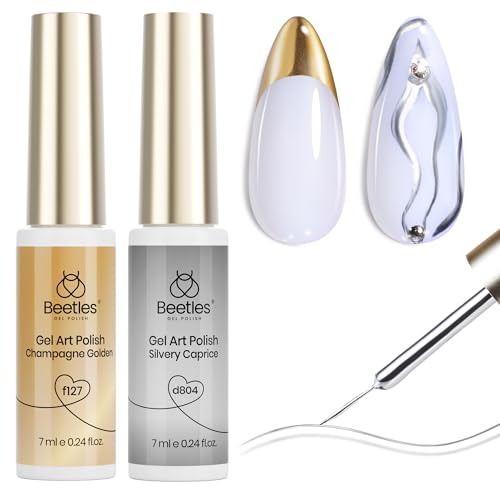 Beetles Gel Liner Nail Polish Set Metallic Silver Gold 2pcs Gel Nail Polish - color: C - Gold Silver-2