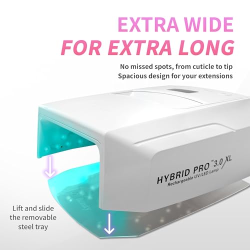 iGel Beauty Hybrid PRO 3.0 XL UV/LED Nail Lamp – Wireless Rechargeable 48W Nail Dryer, Extra Wide Full-Hand Curing, 9000mAh Battery, Smart Timer & Builder Gel Mode, Cordless Professional Lamp - color: White