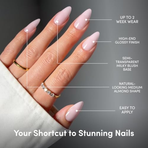 Glamnetic Press On Nails - Medium Almond, Glossy Fake Nails 30 Pc Full Kit - color: 1E - Blush Blanket