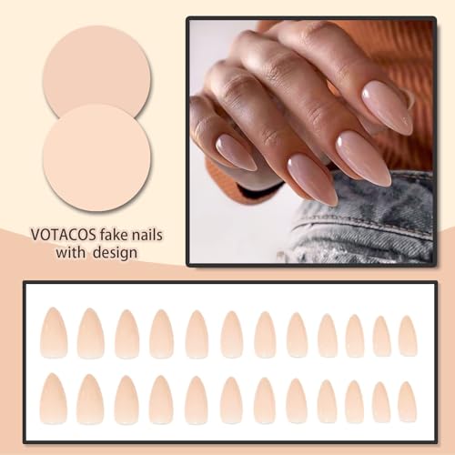 Nude Press on Nails Almond Long Glossy Fake Nails for Women - color: 06-Nude