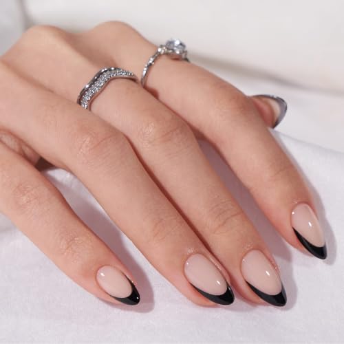 BTArtbox Halloween Press On Nails, French Tip Almond Nails, 32 Pcs Full Kit - color: A1-Black French