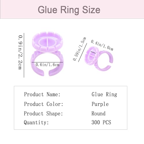 Glue Rings for Eyelash Extension, 300 PCS Lash Extension Glue Ring Eyelash Rings for Glue, Disposable Glue Ring Lashes Eyelash Glue Holder Lash Extension Lash Rings, Lash Fan Blossom Glue Cups, Purple - color: Purple