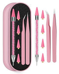 Rhinestone Picker Tool Set,Rhinestone Applicator Tool,Rhinestone Picker Dotting With 4 Extra Pink Replaceable Wax Head and 2 Tweezer (Pink A) - color: Pink A