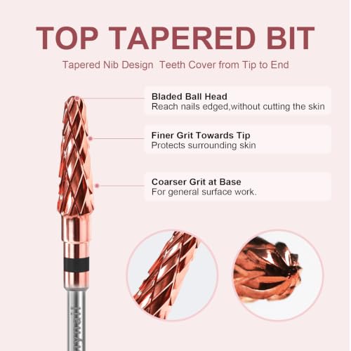 3/32" 2PCS Clean Cone Carbide Cuticle Cleaner Bit for Nail Prep & Cleaning - color: 008 Rose Gold, size: XC
