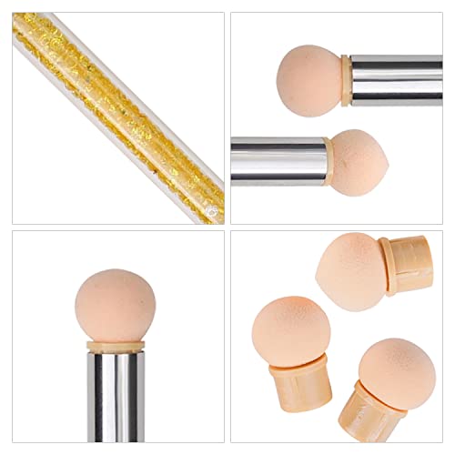1pcs Nail Sponge Pen, Ombre Nail Brush Nail Design Brushes Nail Art Brushes Gel Acrylic Manicure Brush Nail Art Tools with 16Pcs Replaceable Sponge Heads (Yellow) - color: Yellow