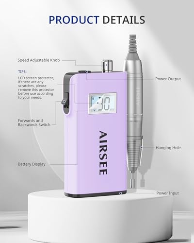 AIRSEE Rechargeable 30000RPM Electric Nail Drill,Salon Home Use,E8 Purple - color: E8 Purple