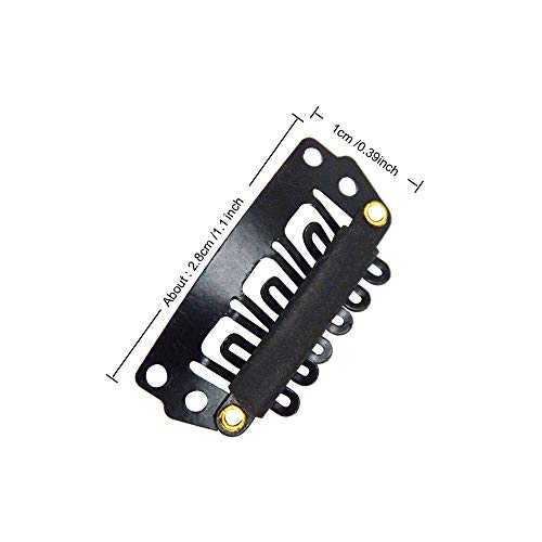 YANTAISIYU 24 Pcs/Lot 28mm 6-Teeth Black Metal Clips with Rubber U-Shape Snap Clips for Hair Extension Hairpiece - color: Black, style: 28mm 24pcs U-shape