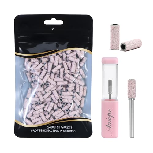 240Pcs Nail Drill Bits, 240 Grits Sanding Bands for Nail Drill with 3.1mm Mandrel Bits, Mini Sanding Bands for Acrylic Nails Gel Manicures and Pedicures (Pink) - color: 240pc Pink, size: 240 Grit