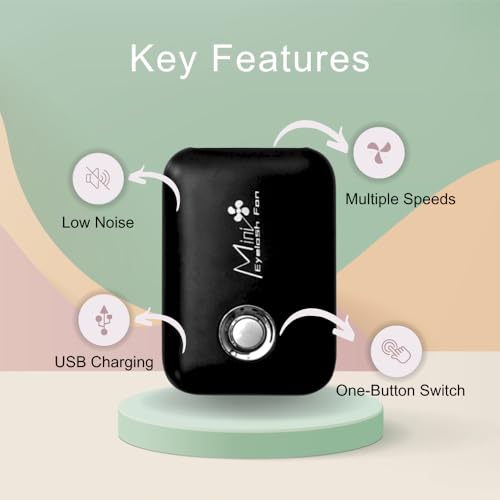 Eyelash fan, mini lash fans for facial, USB handheld eyelash, nail air conditioning blower, rechargeable lash air-fan quiet, portable cooling device (Black) - color: Black