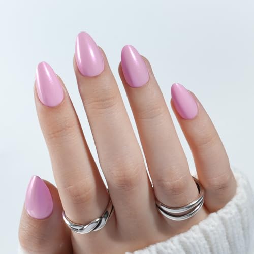 Baby Pink Cat Eye Press On Nails, Short Almond Reusable Nails - color: A2-Candy Sparkle