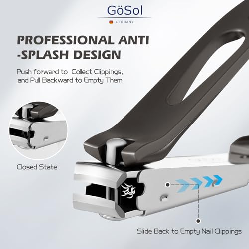 Nail Clippers Anti Splash Fingernail Cutter, Carbon Steel, Sharp Blades - color: Dark Gray