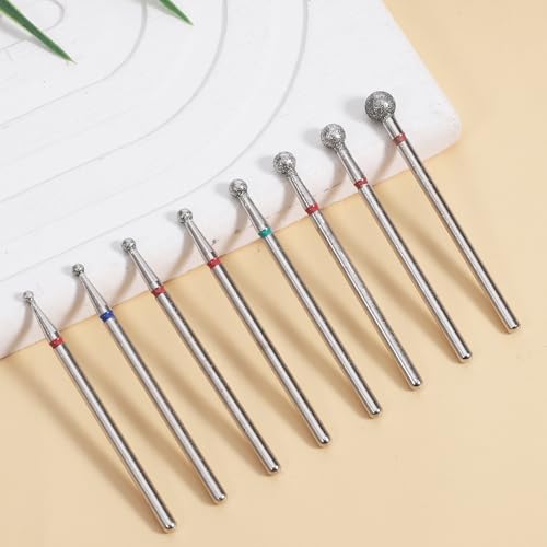 8 PCS Cuticle Ball Bit Nail Drill Bit Sets Ball Drill Bits for Nails Various Sizes 3/32 Inch Professional Manicure Pedicure Nails Salon Tools for Nail Technician