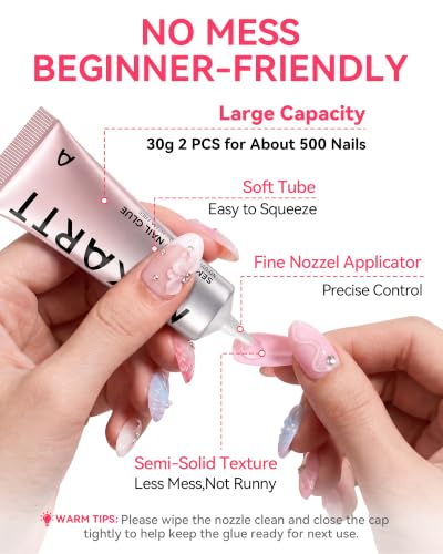 Makartt Press on Nail Glue: 30ML 2 Pcs Large Tubes, Semi-Solid, 20s Air Dry - size: 30ML*2 Packs