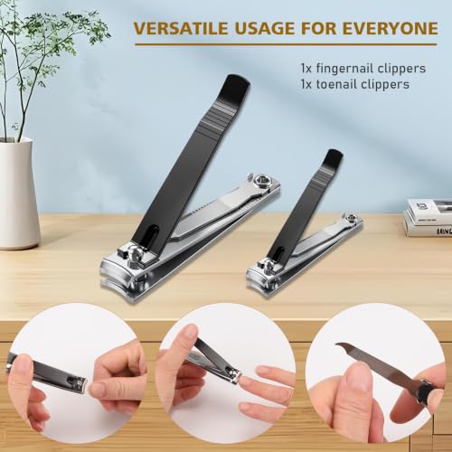 Nail Clippers Set,Fingernail&Toenail Clippers with Nail File,Black - color: Black