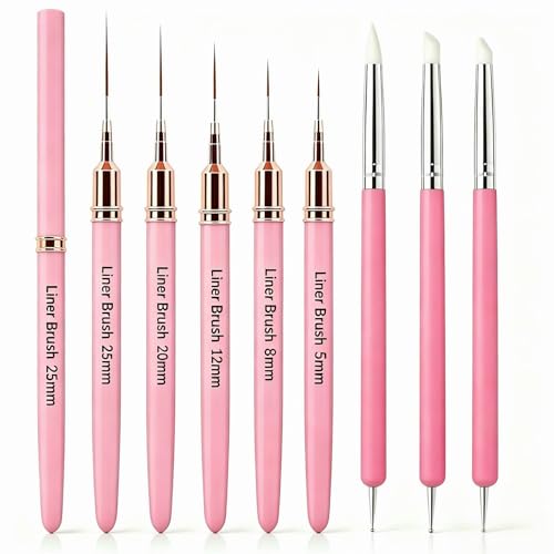 5Pcs Nail Art Liner Brushes Liner Brush for Nails Gel Striping Nail Brushes - color: Pink-B