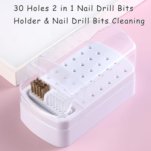 2 in 1 Nail Bit Holder & Cleaner 30 Holes Drill Bit Organizer - color: White