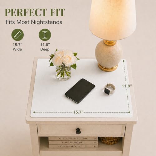 Leather Nightstand Mat for Bedside Table, Waterproof Vanity Desk and Nail Table Mat, Non-Slip Dresser Top Cover for Makeup, Perfume and Daily Essentials (White, 11.8"*15.7") - color: White, size: 11.8" x 15.7"