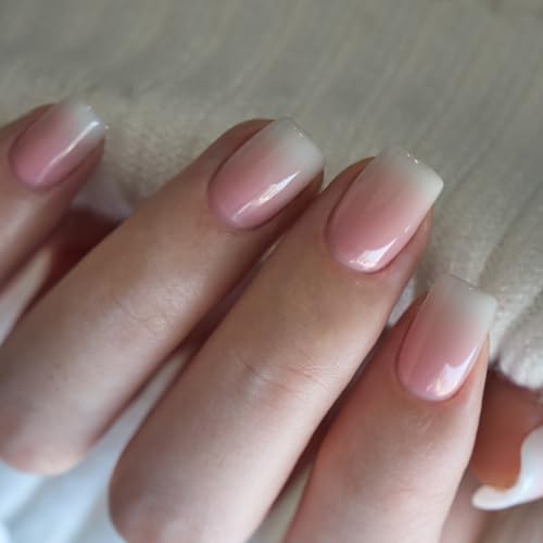 CurvLife Short Square Ombre Press On Nails, Soft Blush Pink, Soft Gel - color: Beige White Pink