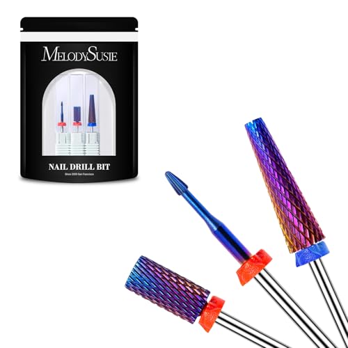 MelodySusie 3Pcs Nail Drill Bits Set, 3/32'' Carbide Tungsten Bits, Super Long 5 in 1, Flat Top Large Barrel and Cuticle Bits, Suitable for Manicure Pedicure Cuticle Gel Acrylic Remover, Purple - size: B Set