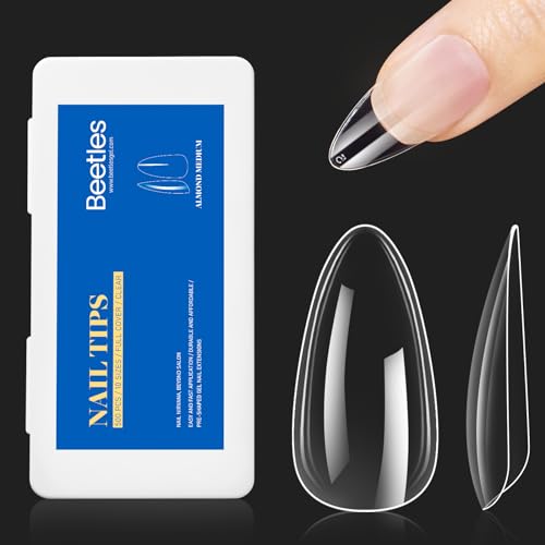 Beetles Gel Nail Tips Almond Medium Shape Nails 500Pcs Pre Shaped - color: Medium Almond 500pcs (Clear)