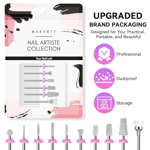 Makartt Nail Drill Bits:10Pcs Dimond Sanding Bit Sets for Nail Drill E-File