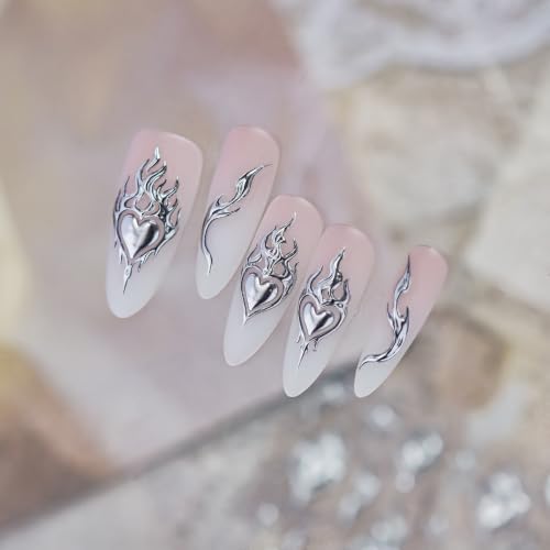 SOFTSOUL 5D Embossed Nail Stickers – Premium Salon-Grade Nail Art Stickers, Self-Adhesive Nail Decals, Long-Lasting, Detailed Textured Designs, Easy DIY Manicure, Home or Salon Use (Flaming Heart) - color: Flaming Heart