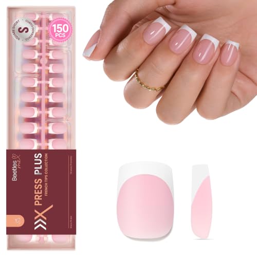 Beetles French Tips Press On Nails - Short Square 150 Pcs - color: 01 - Pink French - S