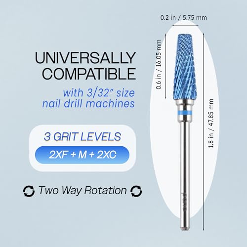 PANA 5-in-1 Pro Upgraded Multi-Function Drill Bit 3/32" Shank Size - (Blue, 2X Coarse to 2X Fine) - Mix Size Tungsten Drill Bit Fast Remove Acrylic Hard Gel Nail for Manicure Pedicure - color: Blue, size: Pro Upgraded