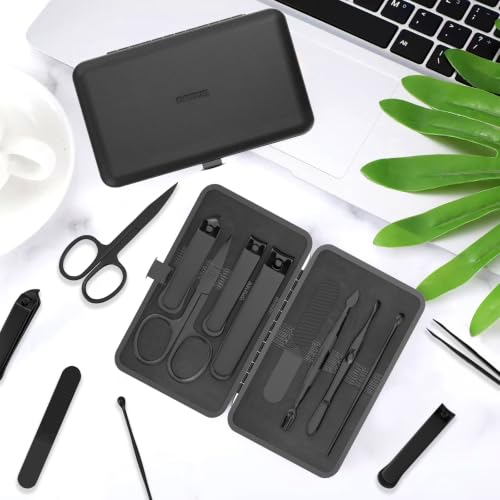 Men Nail Grooming Kit 8 Pcs, Precision Nail Clipper for Men, Black - color: Black